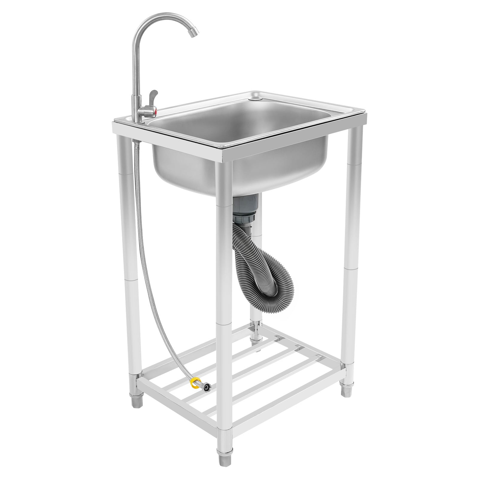 Stainless Steel Sink, 50cm Single Bowl Kitchen Sink, Freestanding Utility Sink for Laundry Room, Easy Installation