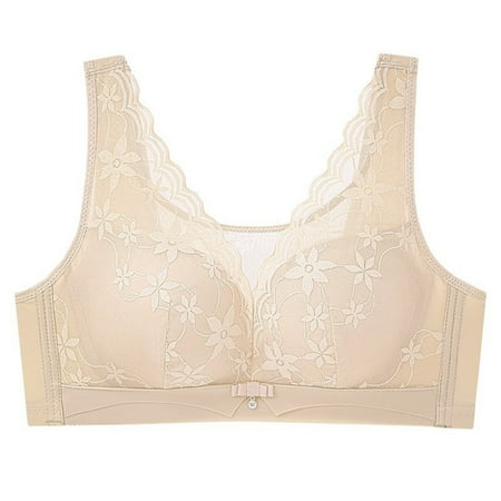 Gnurob Women s Lace No Underwire Bra Full Coverage Push Up Bralette Beauty Back Smoothing Bras Padded Wireless Bralettes Clearance Deals 04-Beige 44/100CD