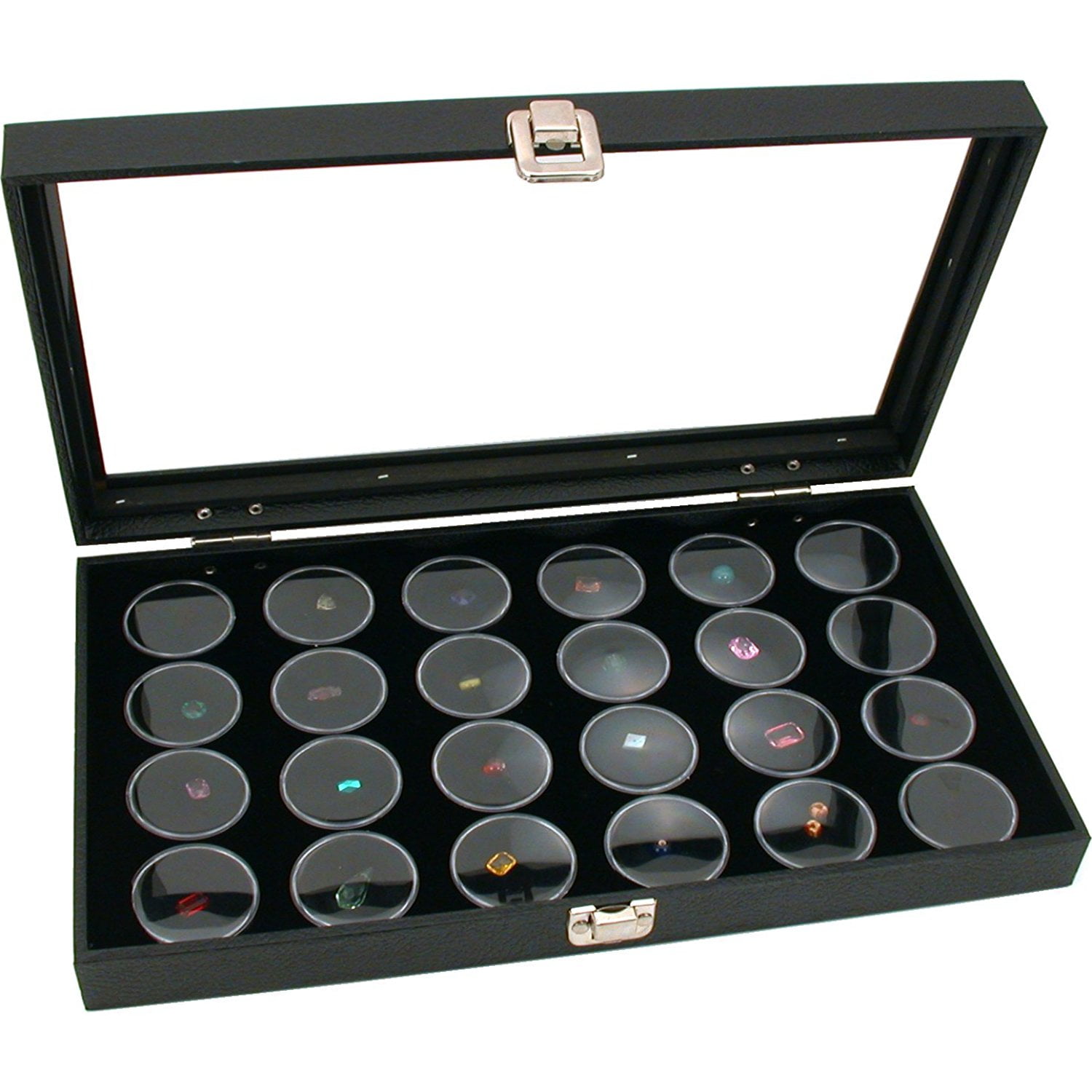 Wholesale Lot of 6 Glass Top Lid Black 50 Gem Jar Display Cases 