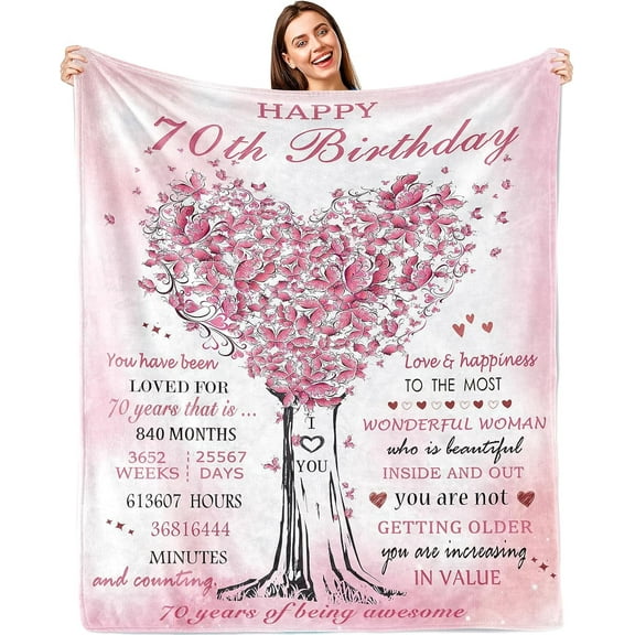 LHSHID 70th Birthday Gifts for Women Blanket 70th Birthday Gifts Ideas Best Gifts for 70 Year Old Woman Happy 70th Birthday Throw Blanket Birthday Gifts 50x60in