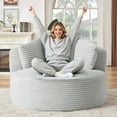 thumbnail image 5 of Muumblus 48.8" Oversized Accent Barrel Chair, Fluffy Round Lazy Sofa Chair for Adults, No Assembly Required, Light Gray Corduroy, 5 of 9