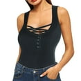 thumbnail image 2 of FINALGANG Womens Tank Solid Color Sleeveless Top With Crisscross Lace Up Henley Neck Slim Fit Casual Top For Daily Going Out Wear Fashionable Top, 2 of 5