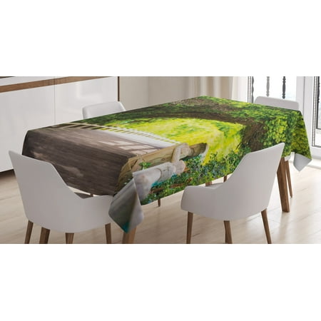 

Ambesonne Forest Tablecloth Rectangular Table Cover Nature Boardwalk Archway 60 x84 Beige Green Brown