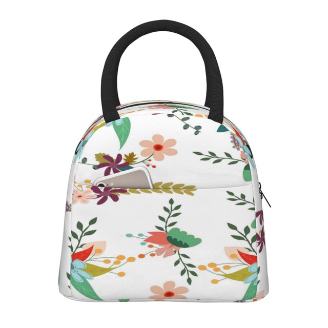 Fotbe Pretty Floral With Leaves Bolsa de Almuerzo con Estampado, Lonchera Aislada, Contenedor de Comida Reutilizable Tipo Cooler a Prueba de Fugas