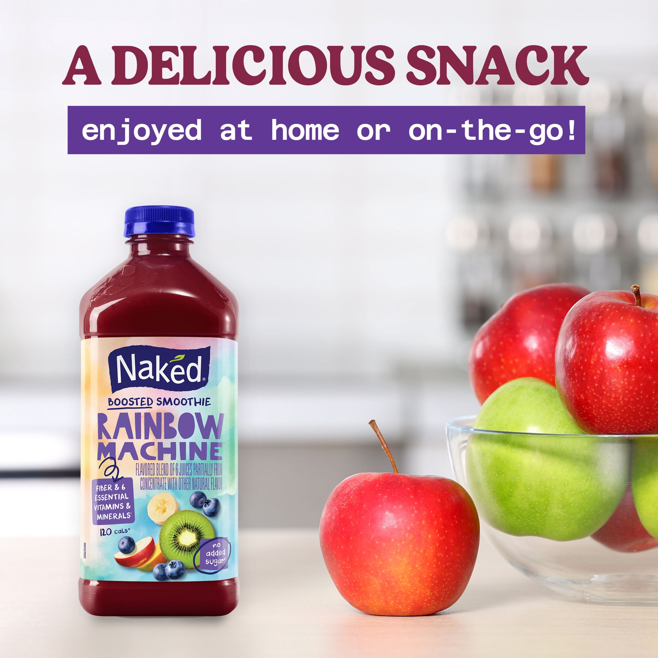 (3 pack) Naked No Sugar Added, Non GMO Rainbow Machine Fruit Juice, 46 Fl Oz, Bottle