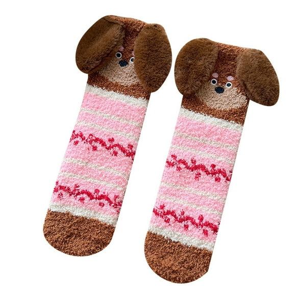 FYDUU Women's Ankle Socks Coral Socks Winter Mid Calf Warm Floor Socks Thickened Sleeping Socks Womens Fuzzy Socks Cartoon Pattern