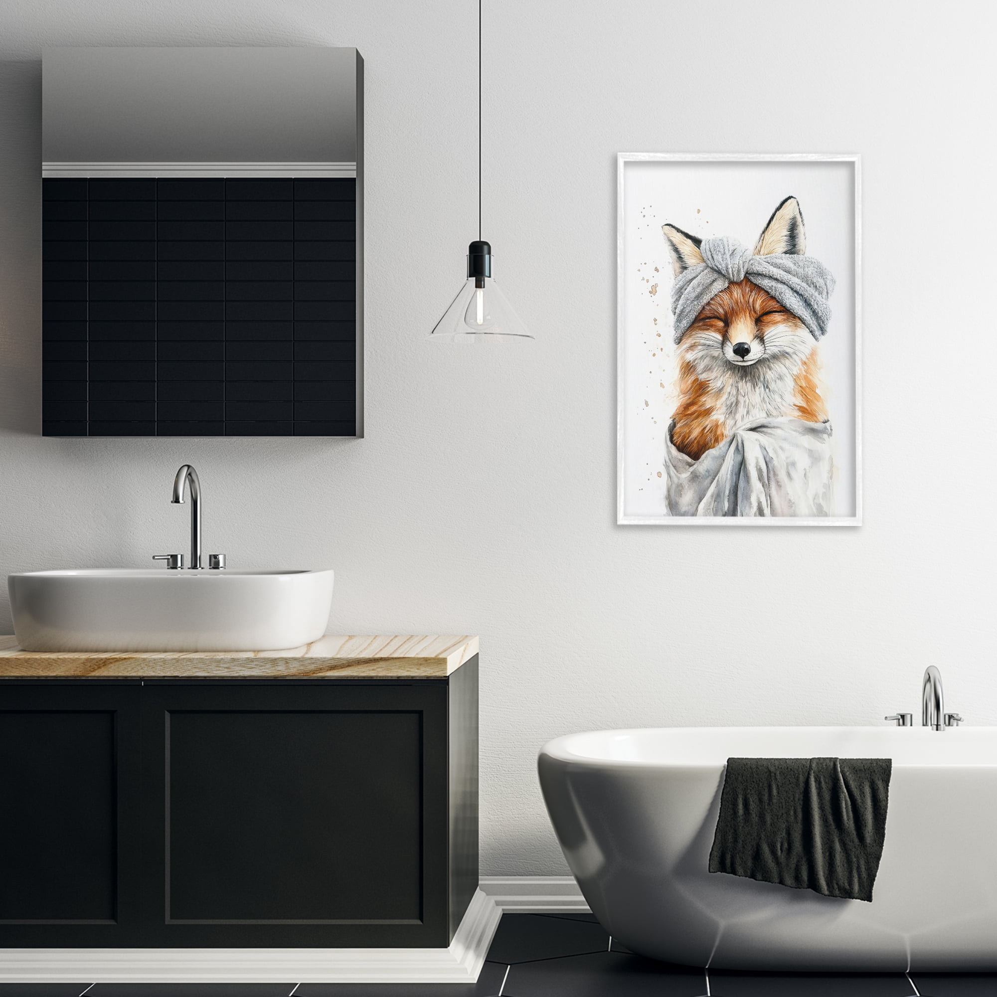 Stupell Industries Bathroom Fox Wrapped in Towel White Framed Giclee Art, design by Tina LeCour