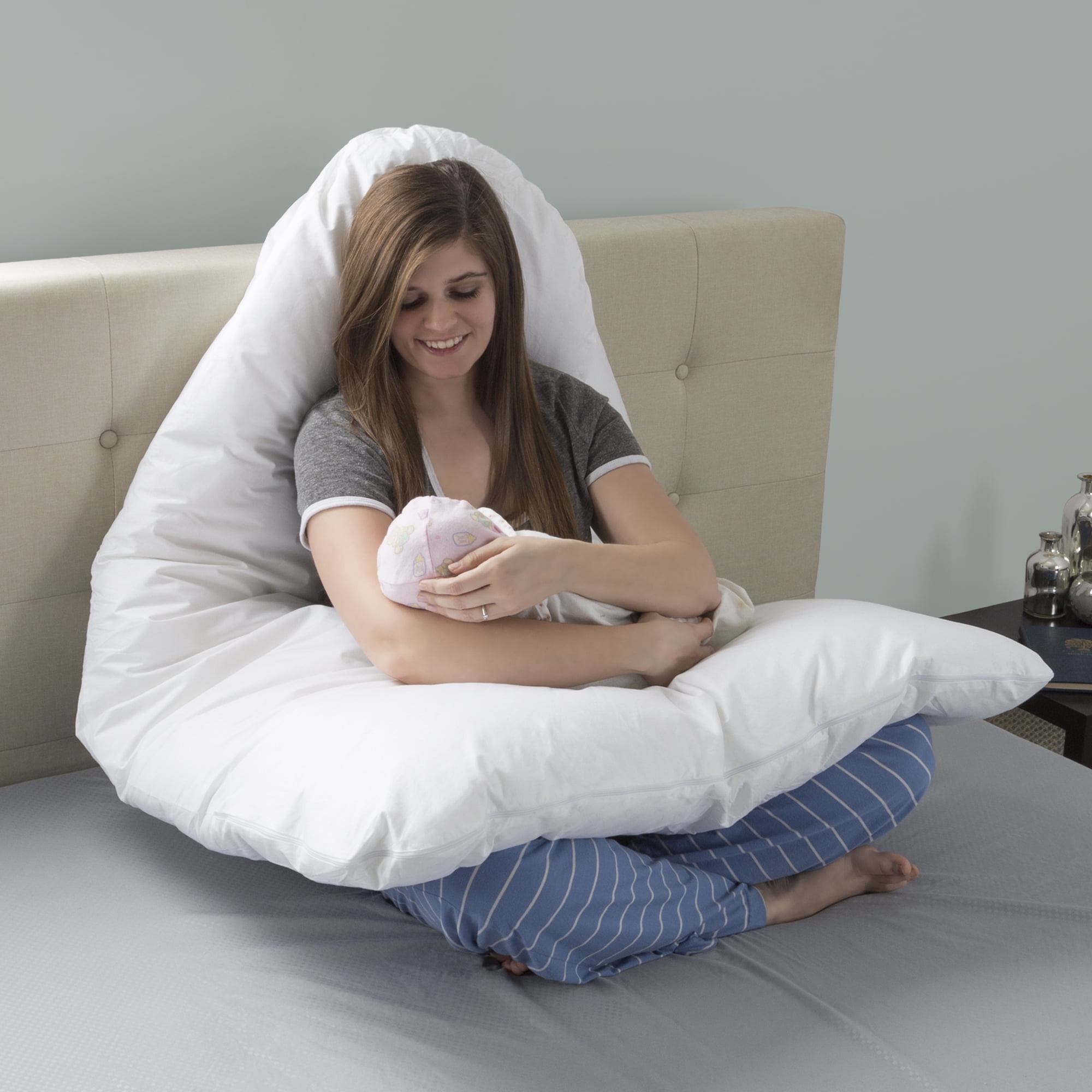 Full Body Maternity Pillow with Contoured U-Shape (White) by Bluestone