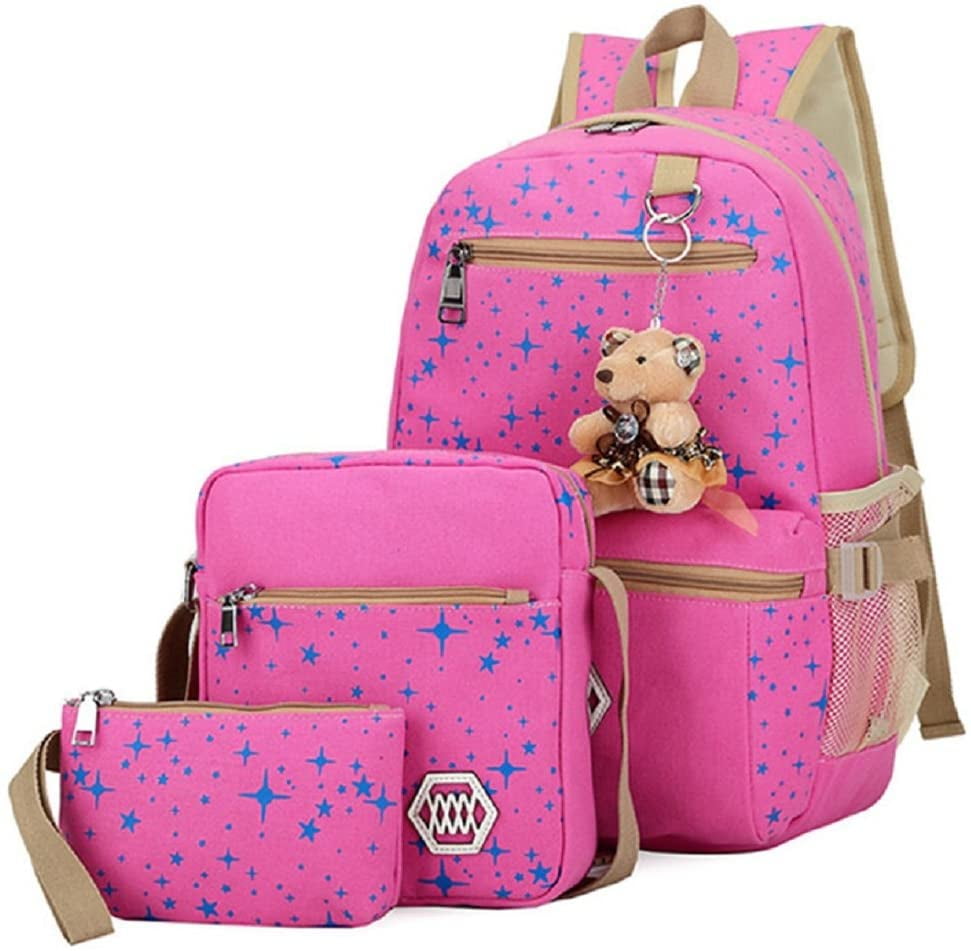 Private Jungle 3Pcs Teenager Girls Backpack Canvas Rucksack School Book Bag with Pencil Case for Camping/Hiking/Climbing,Rose Red Private Jungle 3Pcs Teenager Girls Backpack Canvas Rucksack School Book Bag with Pencil Case for Camping/Hiking/Climbing,Rose Red