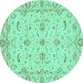thumbnail image 1 of Ahgly Company Machine Washable Indoor Round Oriental Turquoise Blue Traditional Area Rugs, 6' Round, 1 of 4