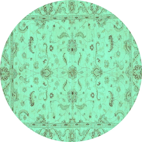 Ahgly Company Machine Washable Indoor Round Oriental Turquoise Blue Traditional Area Rugs, 6' Round