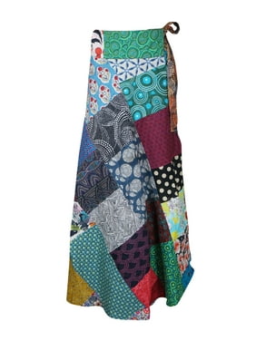 Mogul Women Rainbow Magic Patchwork Design Wrap Skirts One Size