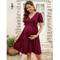 thumbnail image 2 of Yesfashion Wholesale Women's V Neck Short Sleeves Pregnancy Casual Tie High Waist a Line Solid Color Midi Dress, 2 of 8