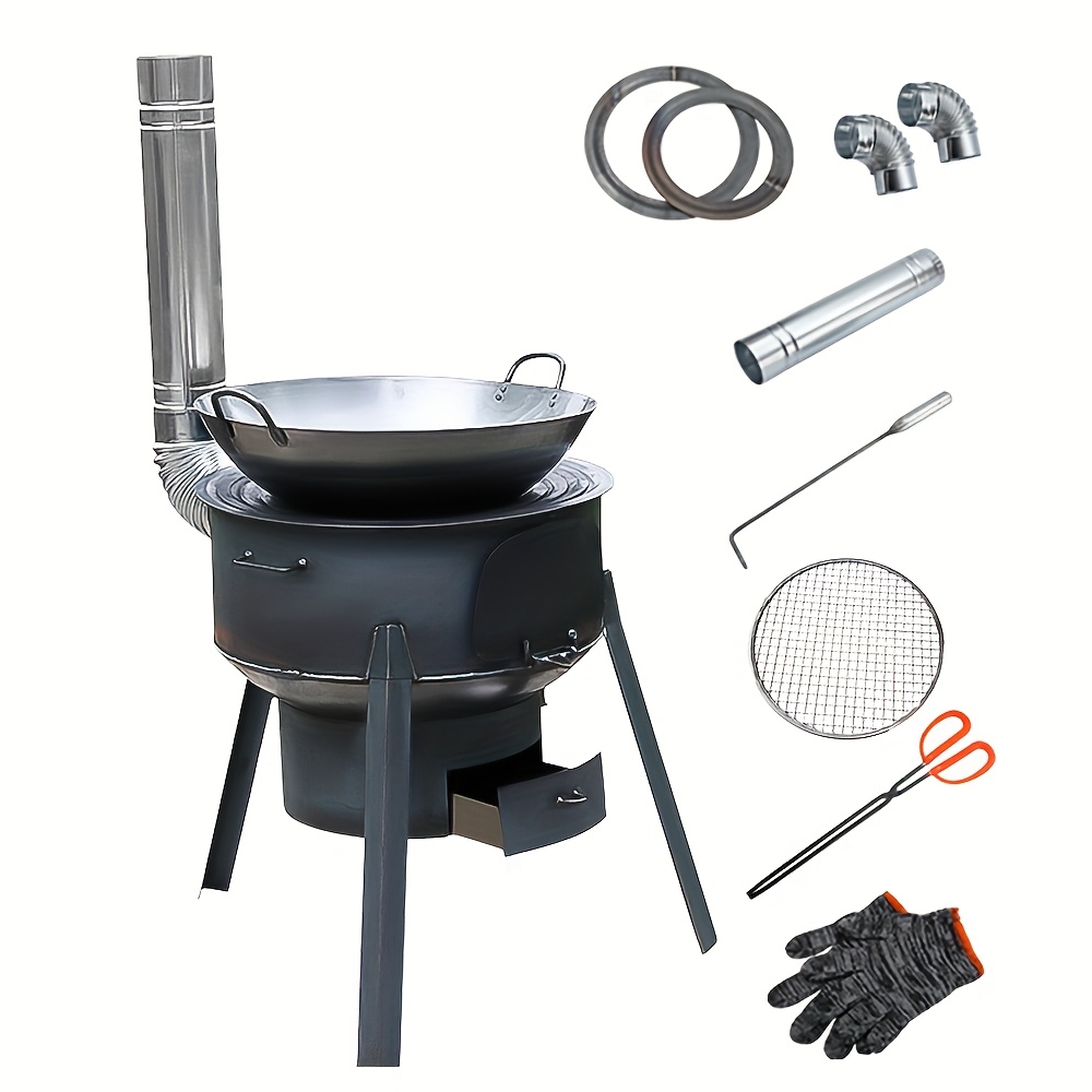 Portable Detachable Wood/Charcoal Camp Stove - Heavy-Duty Multifunctional Outdoor Heating & Cooking, Compatible with Dual Fuels for Camping, RV & Backpacking (No Ignition System)