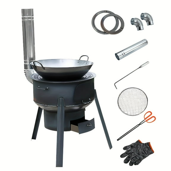 Portable Detachable Wood/Charcoal Camp Stove - Heavy-Duty Multifunctional Outdoor Heating & Cooking, Compatible with Dual Fuels for Camping, RV & Backpacking (No Ignition System)