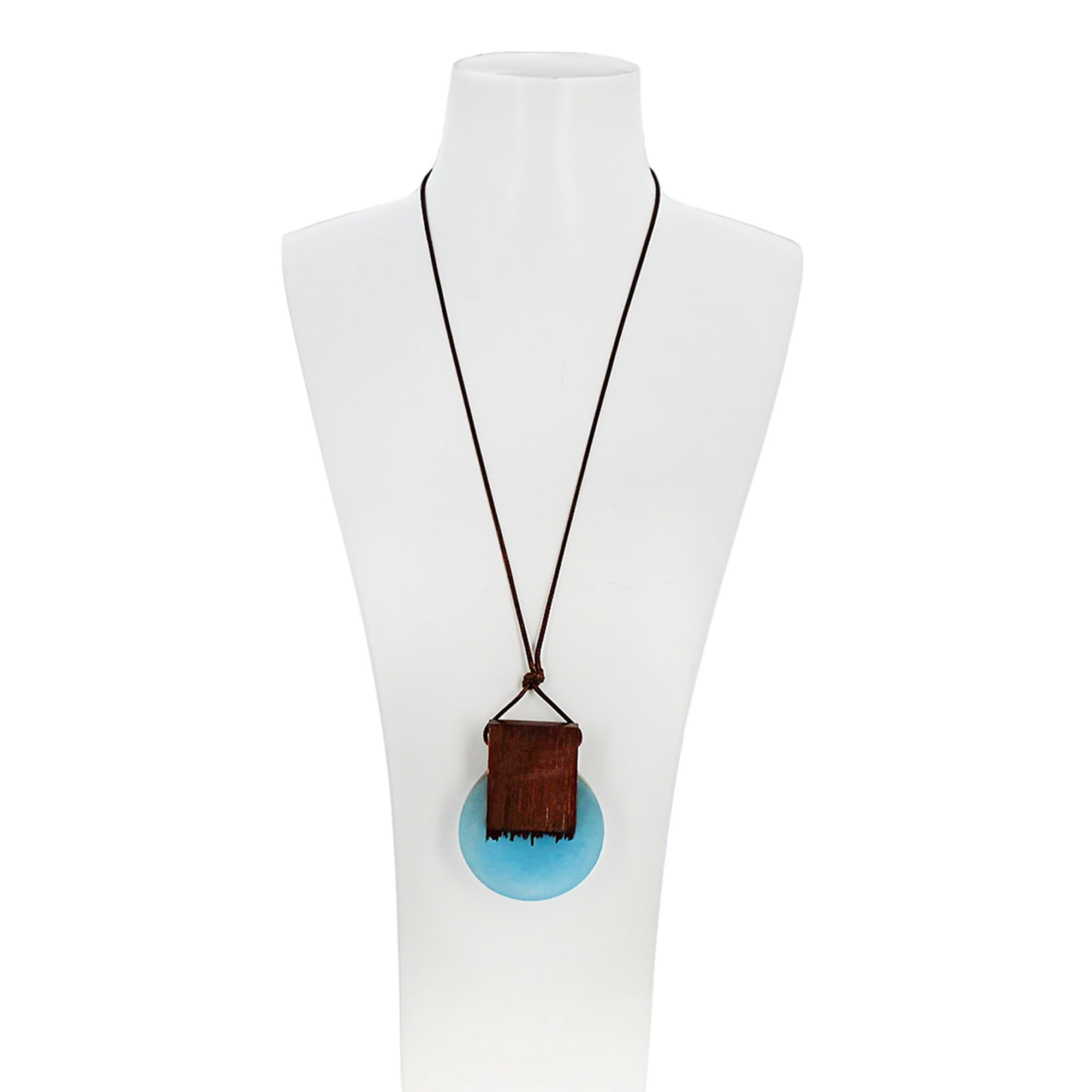 Blue Box Boutique Inc Round Aqua Resin Wood Leather Cord Necklace for Women, Teens | Wood Anniversary Gift