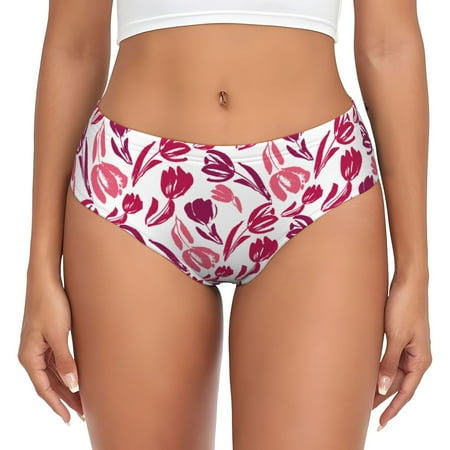 Womens Underwear - Tulips Flowers Red Pink No Show Seamless Underwear for Women  Soft Stretch Womens Panties  Hipster Ladies Panties Bikini Underwear Briefs