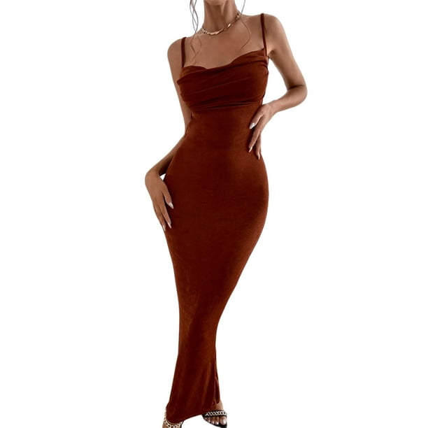 VISgogo Vestido largo para mujer, tirantes finos con cordones en la espalda, ajustado, ajustado, para fiesta, cóctel VISgogo moda