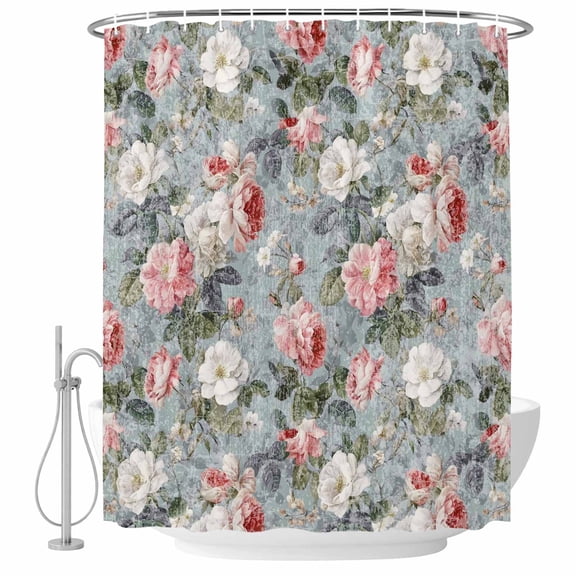 Vintage Spring Floral Shower Curtain, Waterproof Shower Curtains for Bathroom, Summer Botanical Watercolor Washable Fabric Bathtub Curtain Set Bath Decor with 12 Hooks Stall 36"x72"