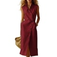 thumbnail image 2 of Oksale Womens Dresses Casual Button Down V Neck Tank Dress Summer Vacation Maxi Long Dresses Sleeveless Sundresses with Pockets Wine S, 2 of 7