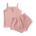 thumbnail image 2 of Hrsba Toddler Girl Summer Set Solid Color Soft Knit Sleeveless Vest with Elastic Waist Pants Skin Friendly Basic Two Piece Outfits, 2 of 5