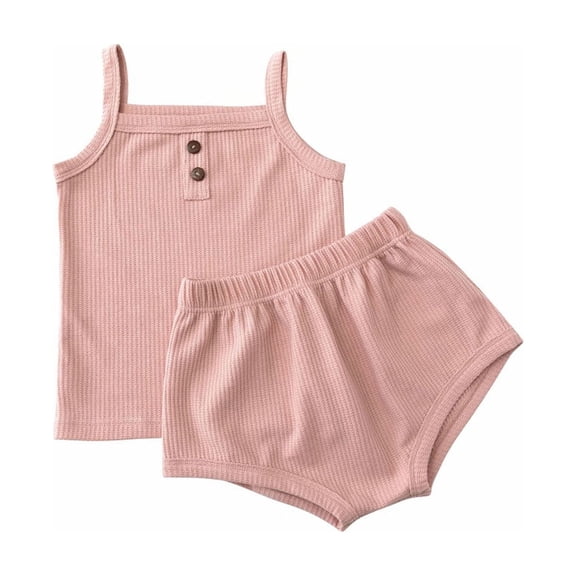 6 Month Girl Clothes 2 Piece Sets for Infants Shorts Sets Children's Solid Color Knit Tank Top and Shorts Two-Piece Set for Kids(6 Month-3 Years)