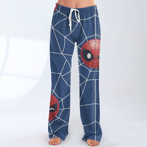 Spider Hero Women's Pajama Pants Loose Lounge Wear Elastic Waist Drawstring Sleepwear Graphic Printed Casual Home Pajamas Soft Straight Leg Pj Bottoms for Everyday Comfort, Navy, L