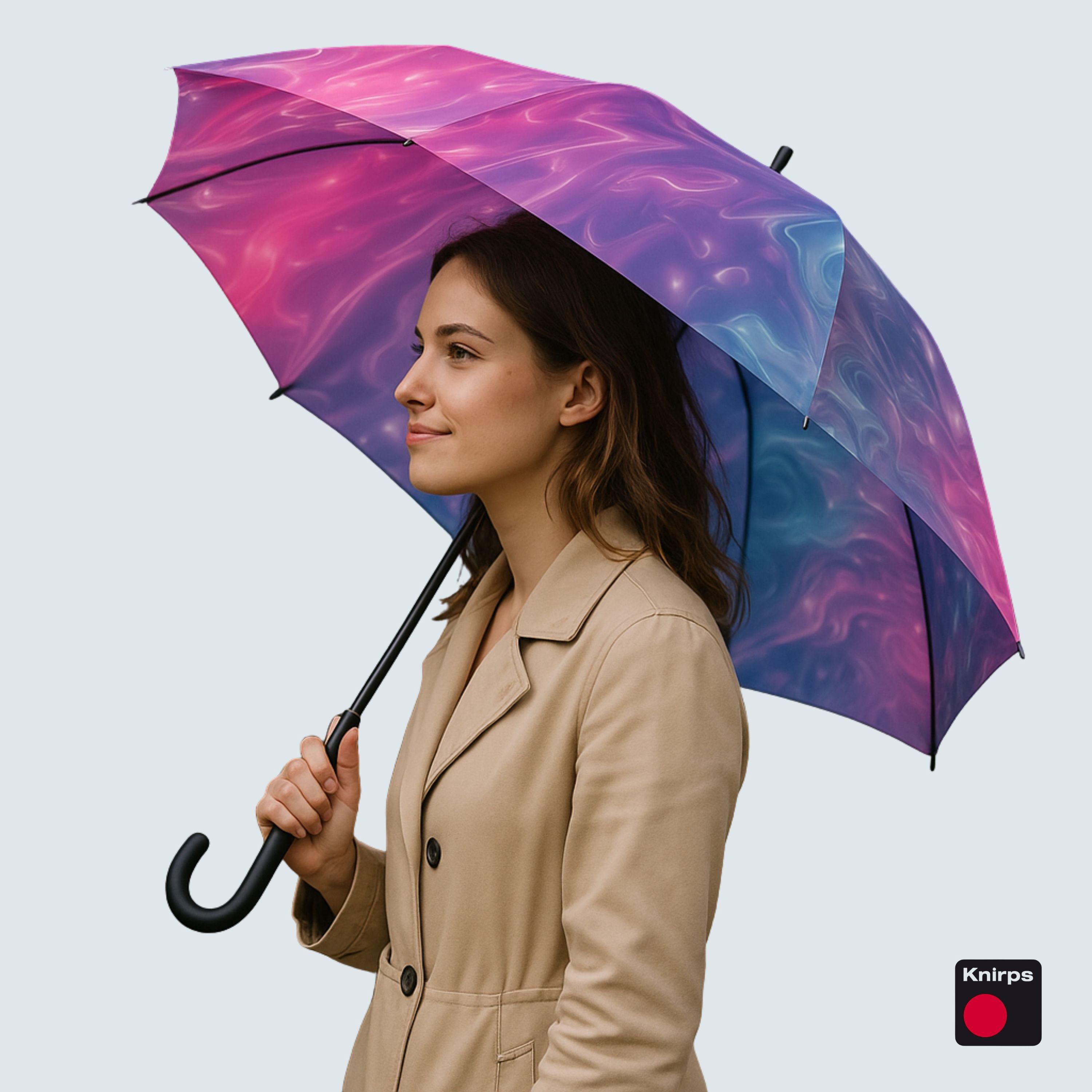 Knirps A.760 Curved Handle Rain Umbrella for Adults in Imagine – 42" Windproof Automatic Open Canopy, Ultra Lightweight Steel Aluminum Frame with Large Button, Rounded Tips, Polyester Case Included