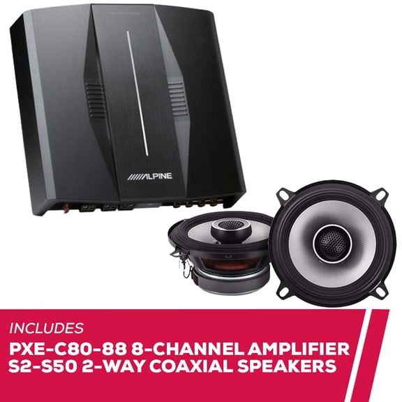 New Alpine PXE-C80-88 8-Channel Amplifier with S2-S50 5.25" 2-Way Coaxial Speakers