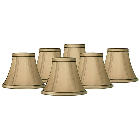 Springcrest Set of 6 Round Hardback Bell Lamp Shades Celia Tan Brown Small 3" Top x 6" Bottom x 5" High Candelabra Clip-On Fitting