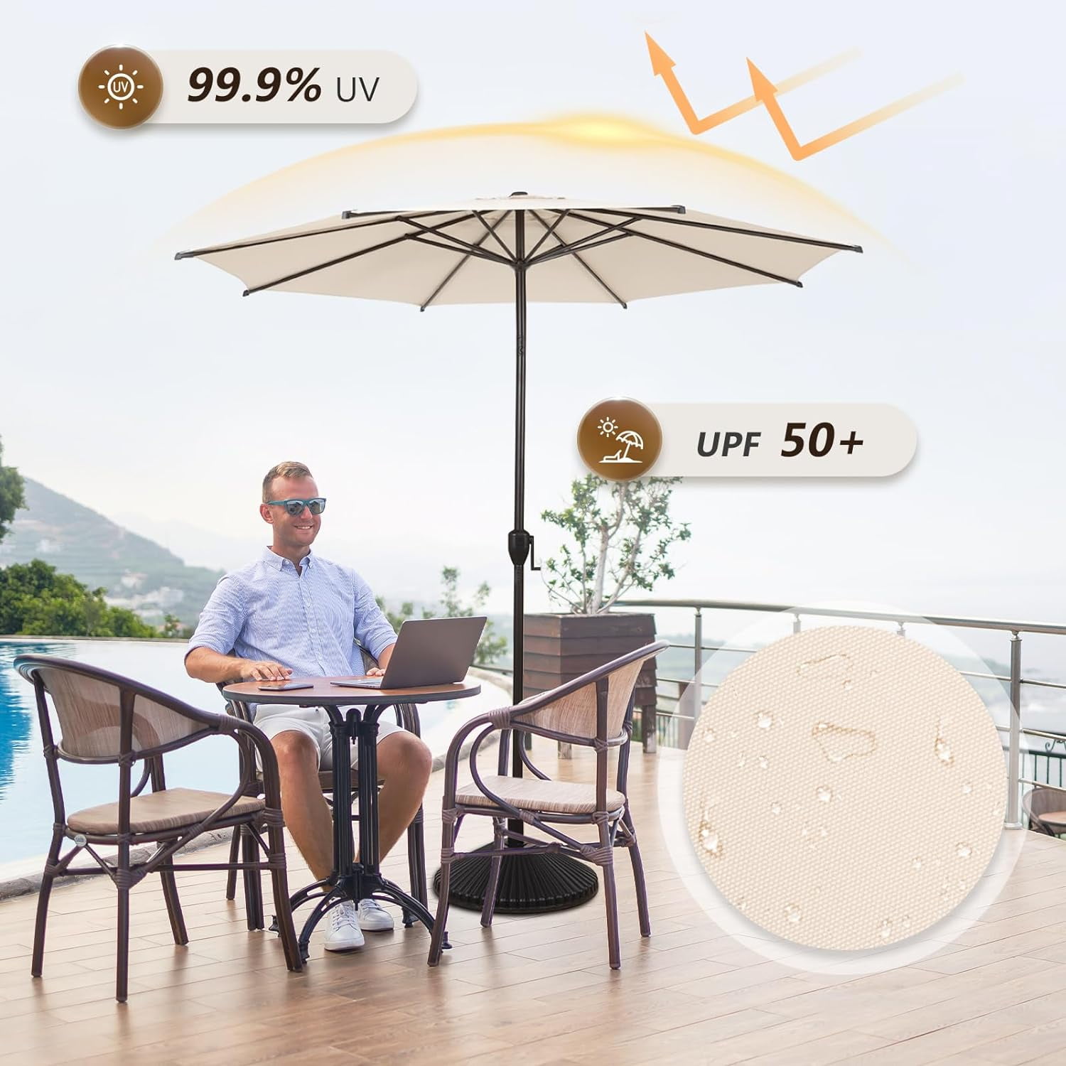 Abba Patio 11ft Outdoor Umbrella w/ Push Button Tilt & Crank, 6 Ribs, Beige
