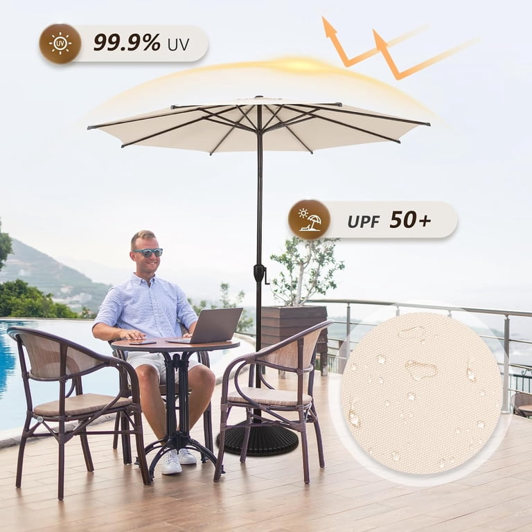 abba patio 11 ft offset patio umbrella Abba Patio Lyon 11 ft. Steel Market Horizontal Tilt Patio Umbrella in Beige