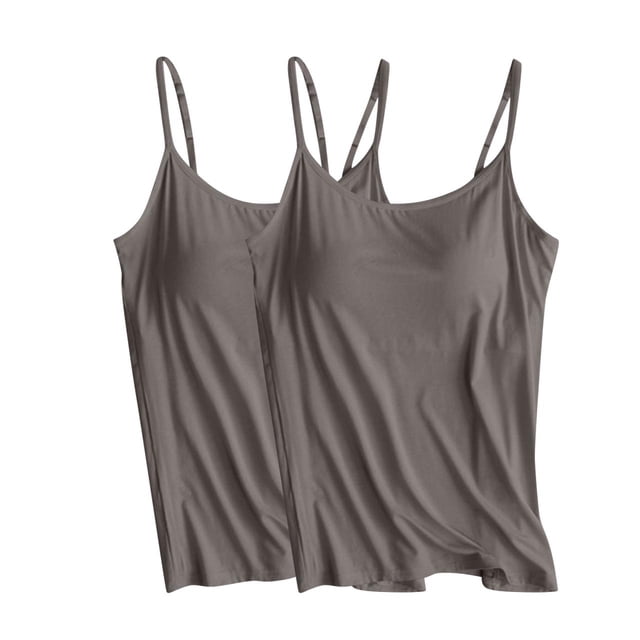 Timegard 2 Pcs Débardeurs pour Femmes avec Soutien-Gorge Intégré Grande Taille Col Rond Doux Sans Manches Pyjamas Vêtements de Détente