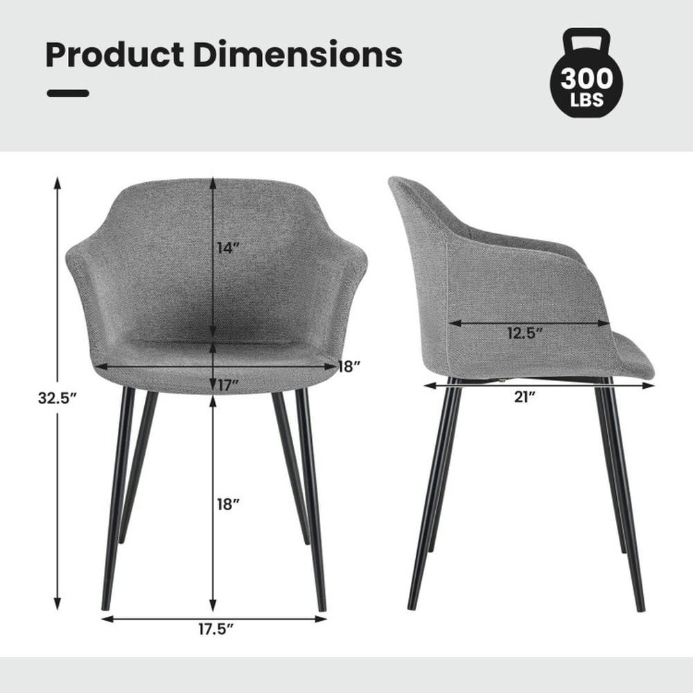 Demi Bonn Set of 2 Upholstered Dining Chair with Ergonomic Backrest Design, Modern Living Dining Room Arm Chairs, Gray