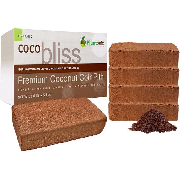 Coco Coir 650gm Bricks (5-Pack) - Organic for Plants & Gardening OMRI-Listed Cocopeat Garden Soil, Seed Starter Mulch Coconut Fiber Potting Mix