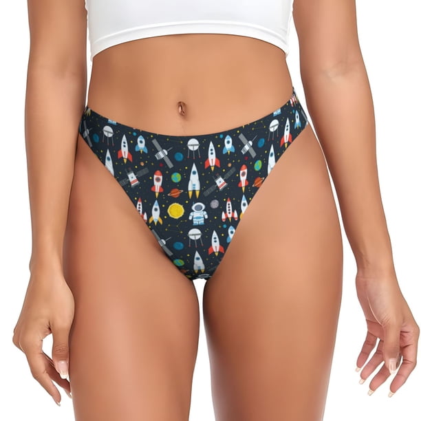 Fotbe Rocket Space Tanga Sin Costuras para Mujer con Estampado – Panties Invisibles, Transpirables y Cómodos para Uso Diario-Medium