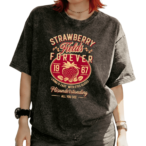 Strawberry Fields Forever Graphic Tees T-shirt Retro 1967 Strawberry Tops Round Neck Black S-2XL Plus Size