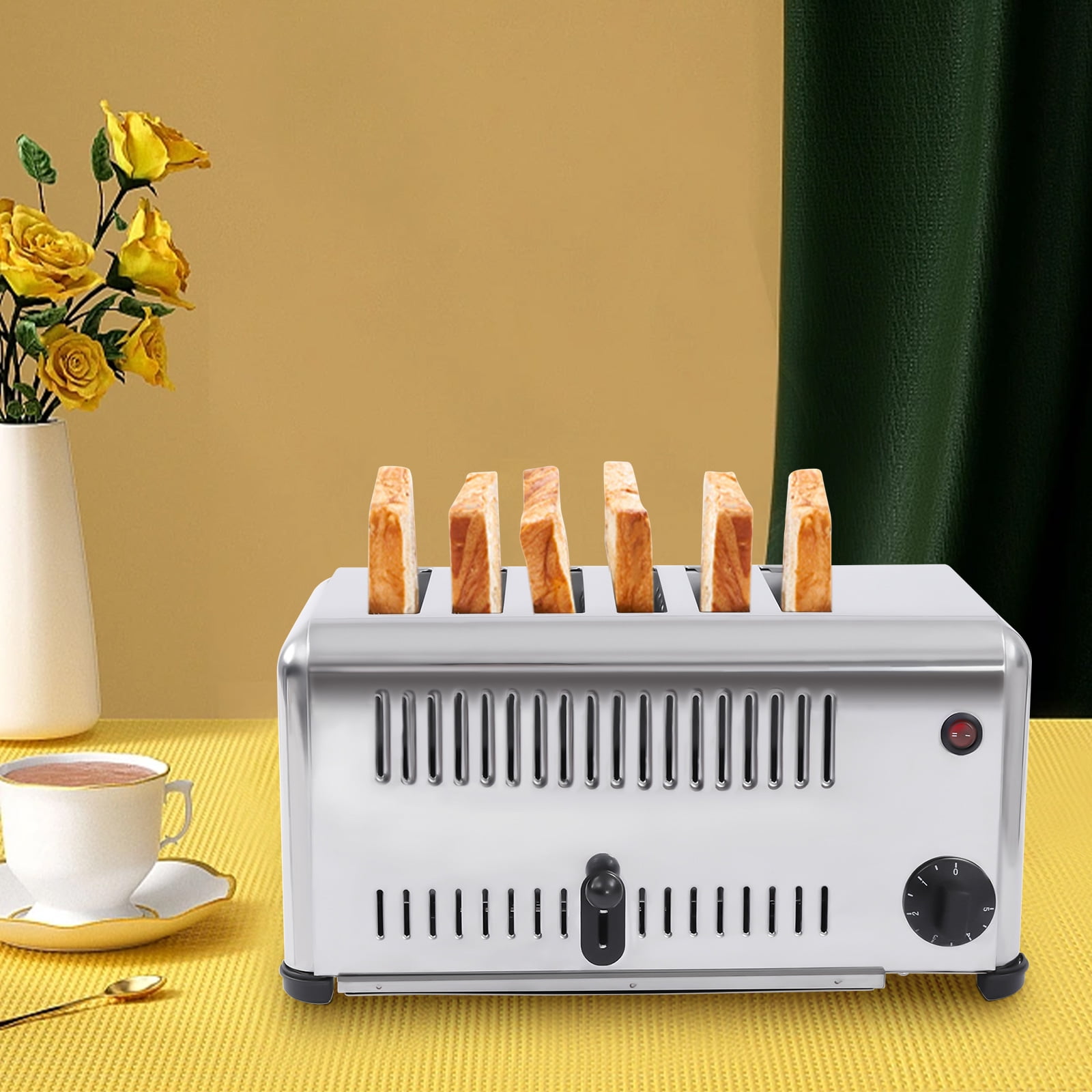 6-Slice Toaster, 1680W, Timing Design, Stainless Steel Baking Machine for Bread 110V AC