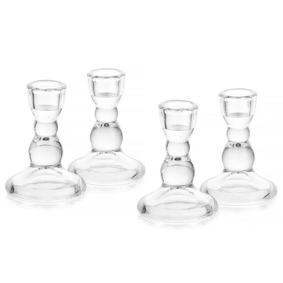 Glasseam Clear Glass Candlestick Holder Set of 4 Tapered Candle Holders for Wedding Table Centerpieces