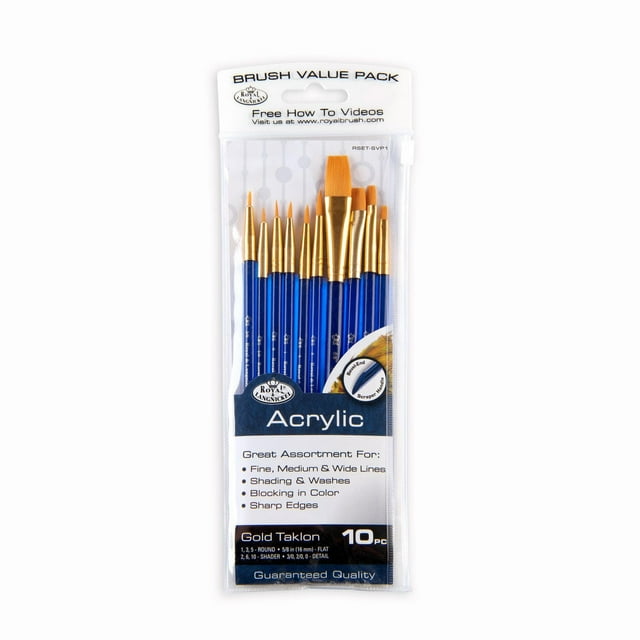Royal & Langnickel - 10pc Super Value Golden Taklon Variety Acrylic Artist Brush Set