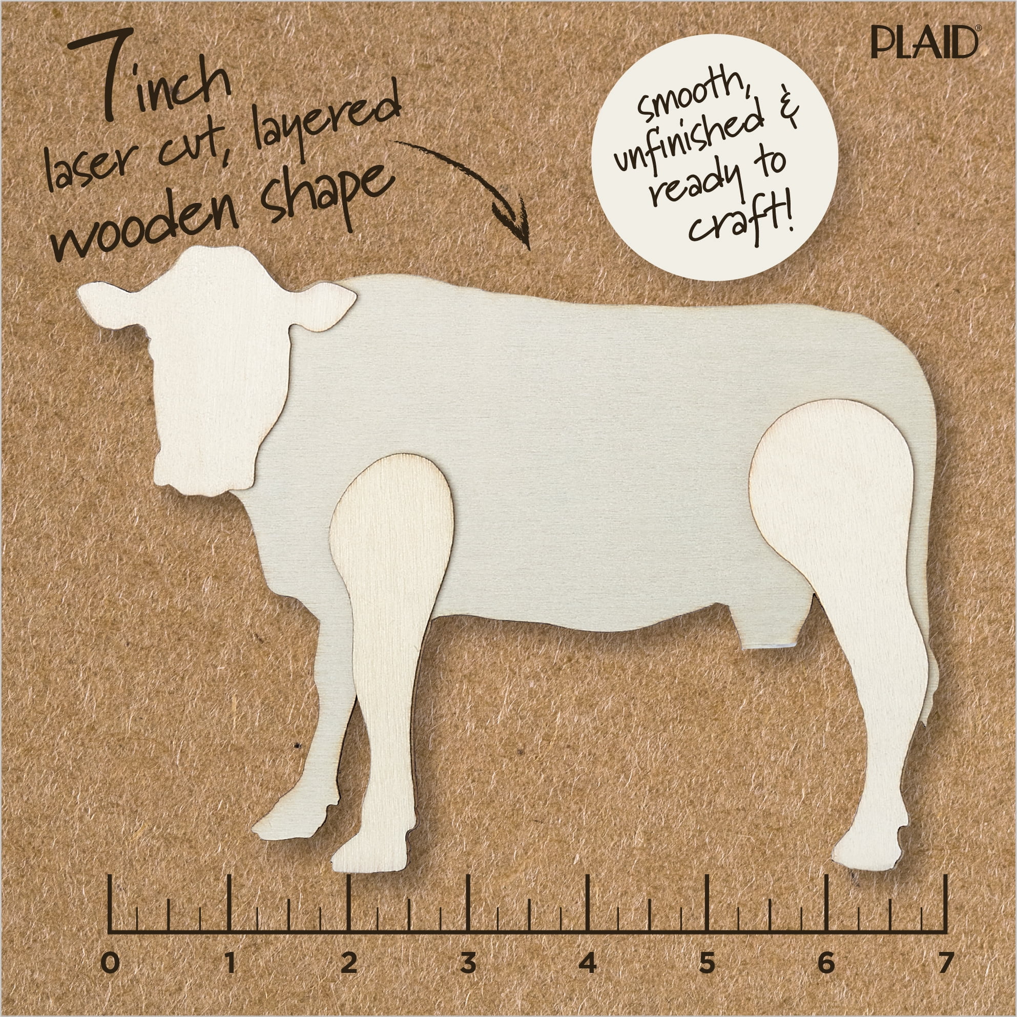 Plaid Surfaces Layered Wood Shape, Cow