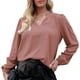 thumbnail image 1 of Camisas sueltas informales con mangas de globo elásticas con volantes y cuello en V para mujer, blusas para el hogar, trabajo, negocios, rosa, XXL, 1 of 6