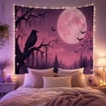 thumbnail image 2 of Black Raven Above a Misty Forest Under Pink Moon, Eerie Gothic for Dark Art Lovers, Woodland Decor, Halloween Gift, Tapestry Wall Hanging for Bedroom and Living Room, 2 of 7