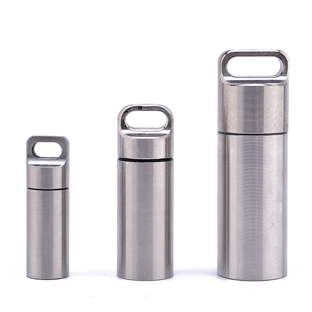 Stainless Steel Pill Box Case Holder Container Waterproof Capsule Keychain 