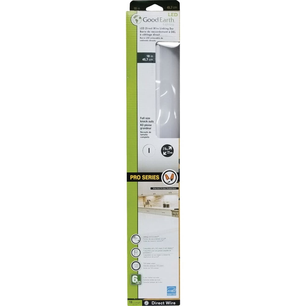 Good Earth Lighting LED Under Cabinet Light Bar - Direct Wire, Dimmable - 18 In, White — Home & Garage Storage, Stackable Design