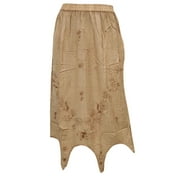 Mogul Women's Fashion Skirt Beige Embroidered Stonewashed Uneven Hemline Skirts