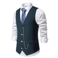 thumbnail image 4 of DLfVUB Slim Fit V Neck Solid Suit Vest for Men Vintage Gentleman Wedding Party Waistcoat Tank Trendy Chain Single Breasted Vests Tops With Pockets Navy XL, 4 of 6