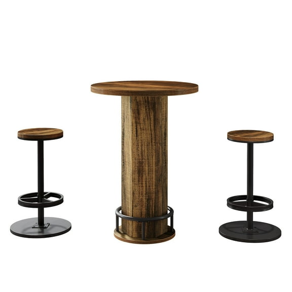 Resenkos Elegance Wooden Bar Table Set, 2 Stool Bar Height Pub Table, Perfect for Home Bar, Kitchen, Living Room, Stylish Brown Design