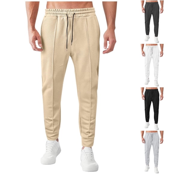 Men's Casual Elastic Waist Drawstring Loose Fit Pocket Pants Imitation Linen Bottoms for Daily Wear Home Lounge Streetwear Comfortable Fit | IhhxPro,Gray L