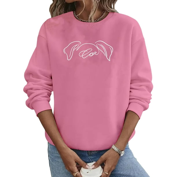 UKAP Women Sweatshirt Crew Neck Tops Long Sleeve Pullover Loose Fit Winter  Tee Pink XL